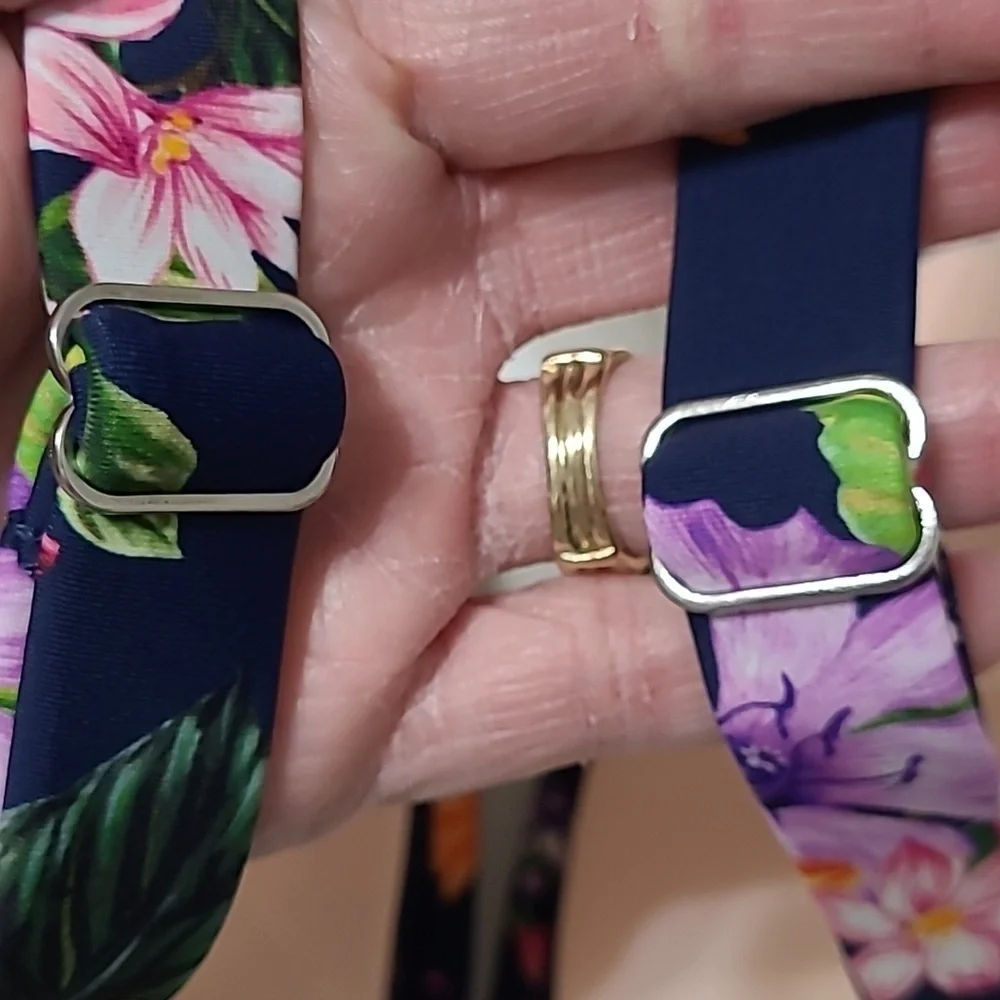 Kona Sol Navy Blue Floral Triangle Bikini Top size XL